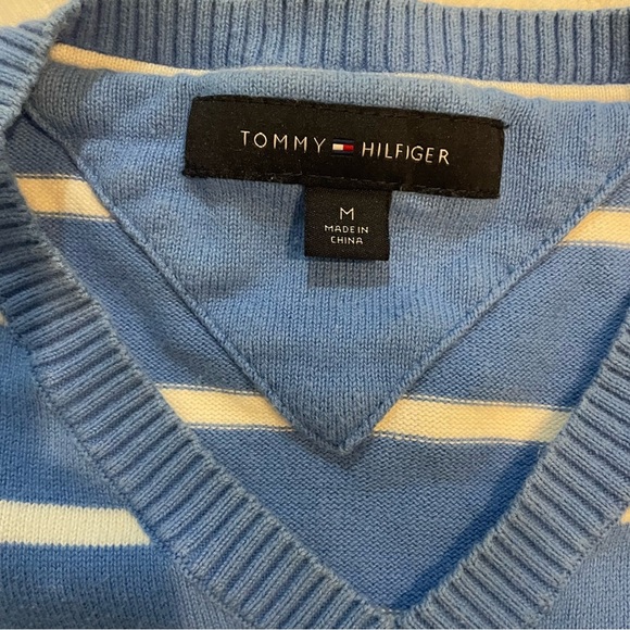 Tommy Hilfiger V-Neck Pullover Sweater Blue and White Striped Nautical Men’s M - Picture 3 of 7